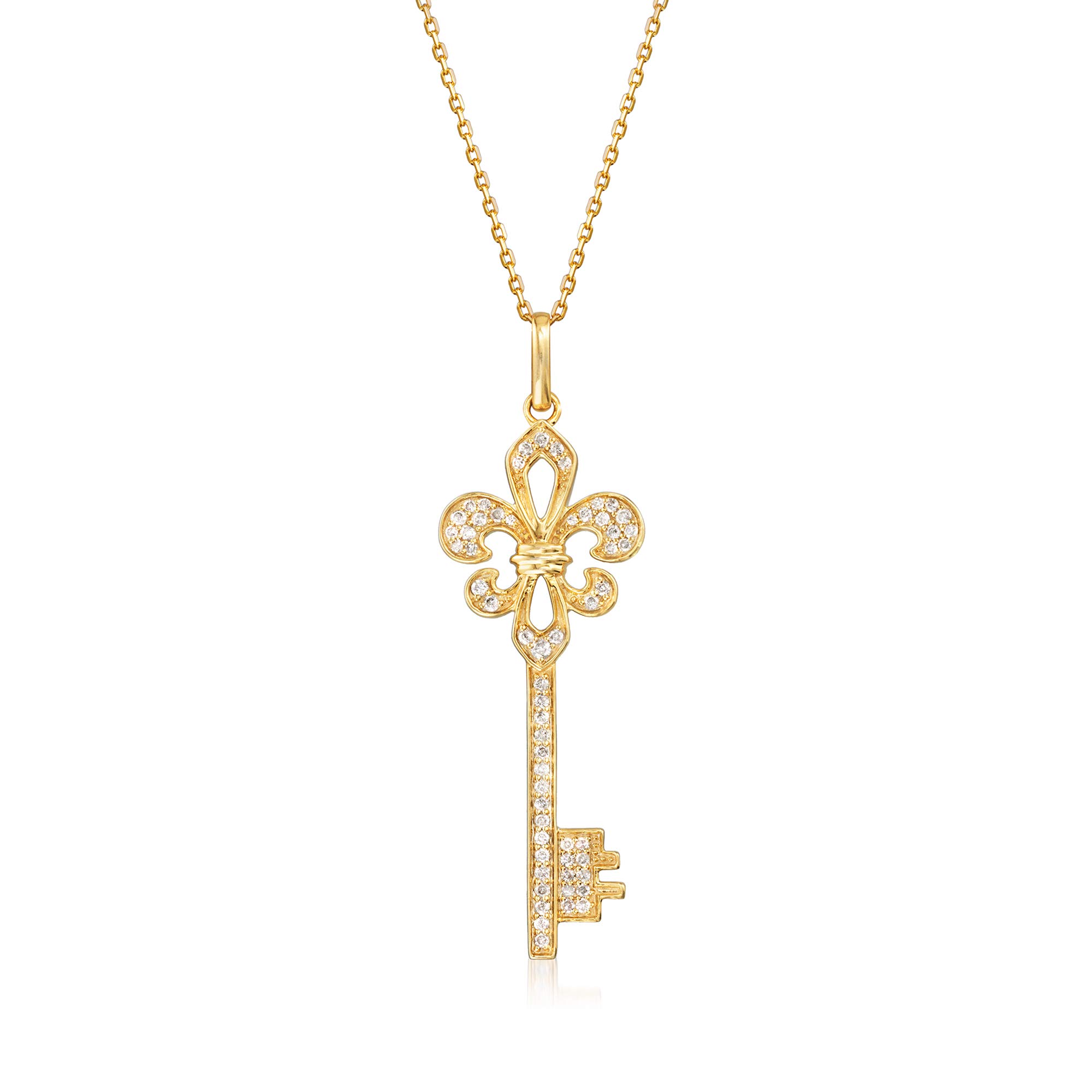 Ross-Simons0.33 ct. t.w. Diamond Fleur-De-Lis Key Pendant Necklace in 18kt Gold Over Sterling. 18 inches
