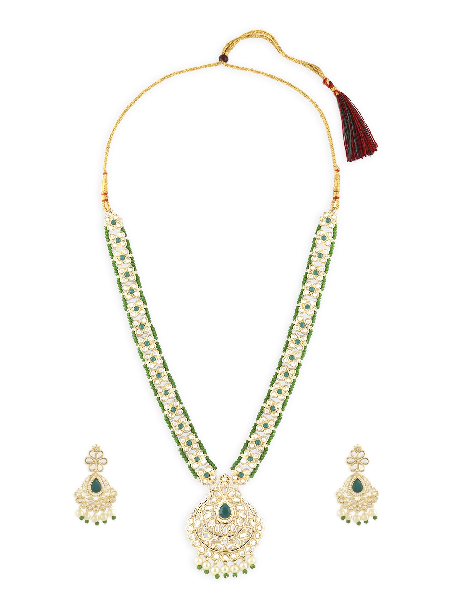 ZAVERI PEARLS Green Crystal Beaded Long Bridal Kundan Necklace & Earring Set For Women -ZPFK16157 (B0C9Q9DHRQ) Amazon Price History, Amazon Price Tracker