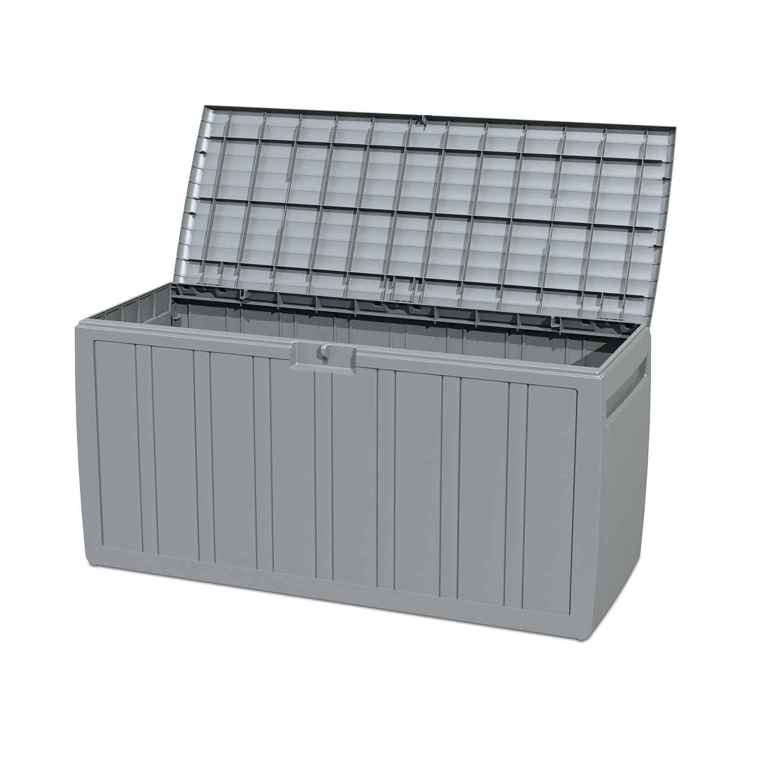 Gardiun Baúl de Almacenaje Fabricado en Resina Top 117x45,5x57,50 cm 270L Montaje en Clic con Sistema de Cierre en Color Gris