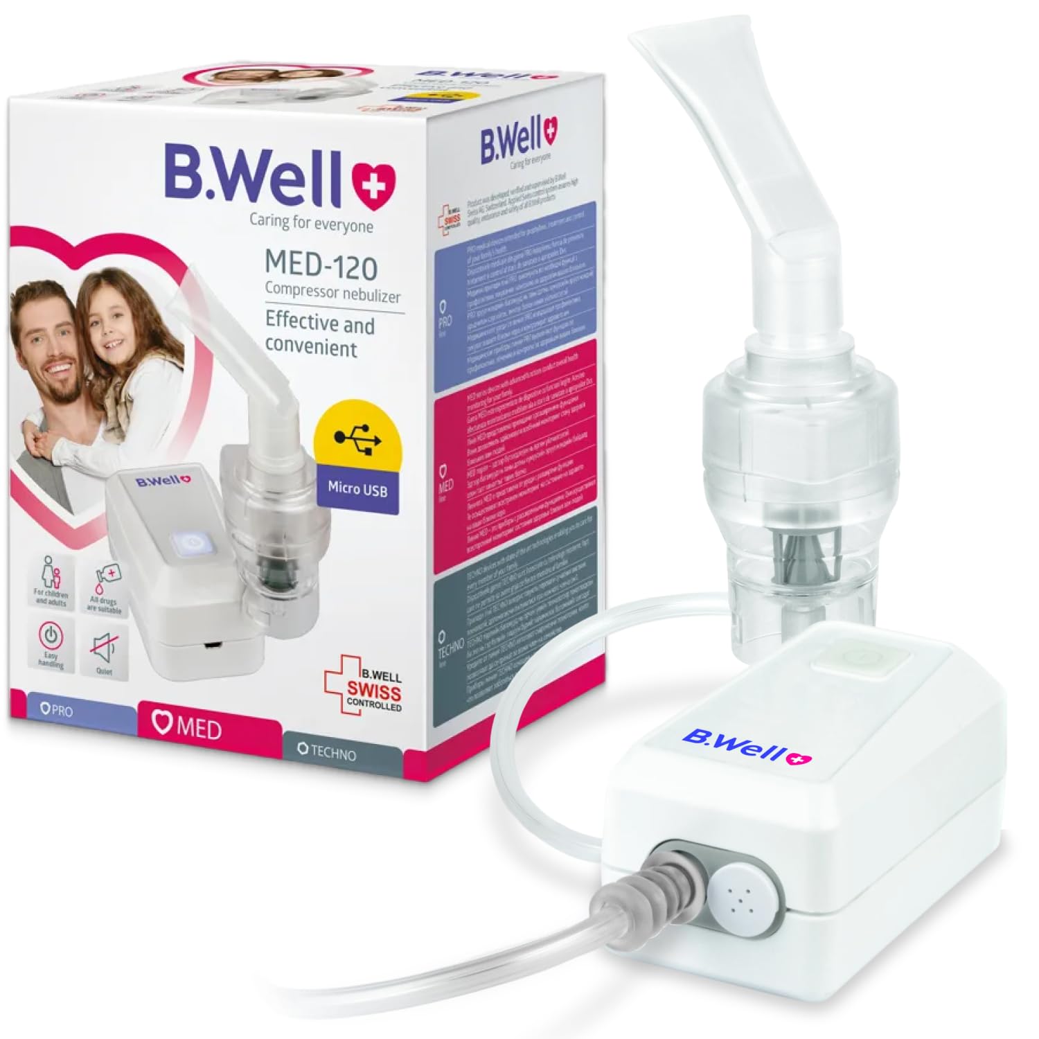 MED-120 Compressor Nebulizer Compact with Adult & Child Masks and Micro USB Adapter