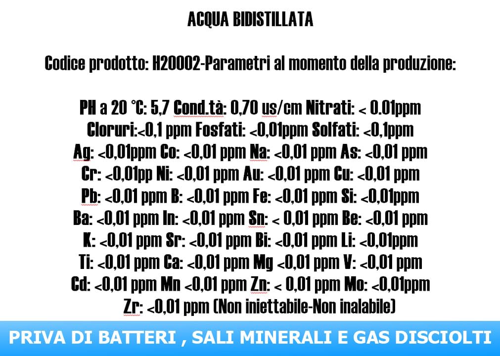 CHEMICA SOLUTIONS Acqua Bidistillata Pura per Uso Industriale e clinico tanica da 25 Litri, Distillata Due Volte, Demineralizzata, per Ferri da Stiro, umidificatori, batterie e Altro Made in Italy