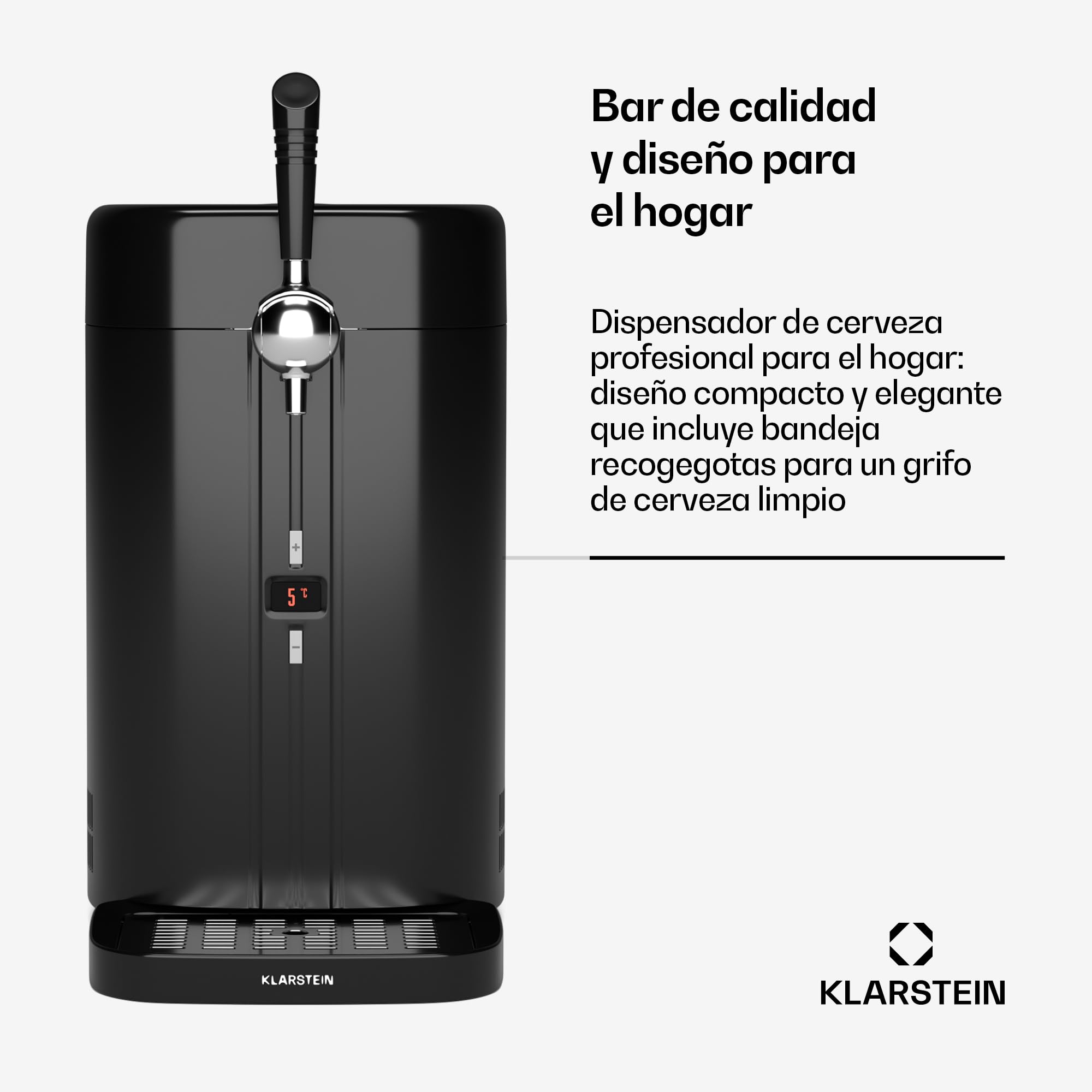 KLARSTEIN FrostBrew - Dispenser per Birra, 5L, Sistema di Pressione a CO₂, Raffreddamento Termoelettrico, Temperatura: 3-12°C, Compatibile con Fusti Universali, Design Compatto, Nero/Argento