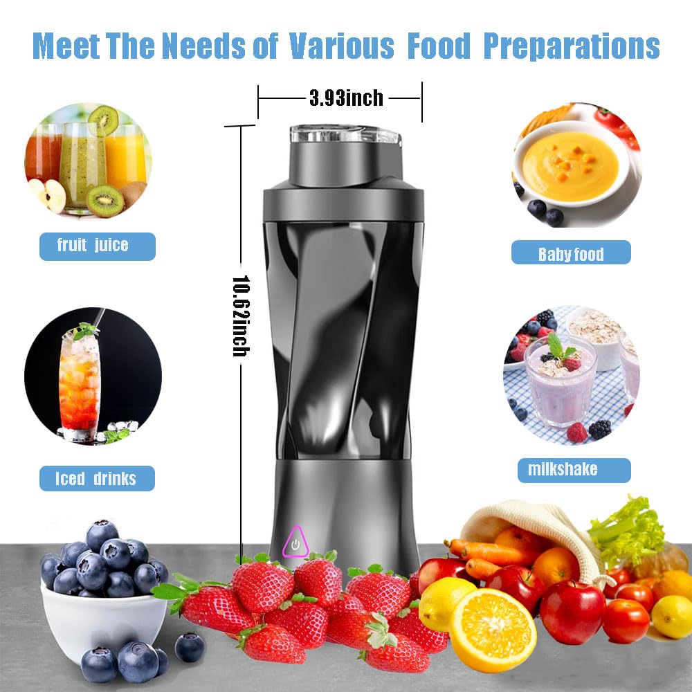 Personal Blender,360 Watt Portable Blender for Smoothies,Milkshakes and Baby food,6000mAh USB Rechargeable,BPA Free 24 oz Portable Juicer with 6 Blades and Lid,Suitable for Outdoor Sports,Travel