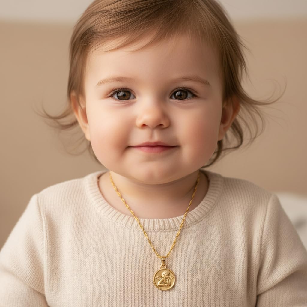 Collier - Enfant/Bébé - Médaille - Ange - Baptême - Plaqué Or Jaune 750/1000-40 cm