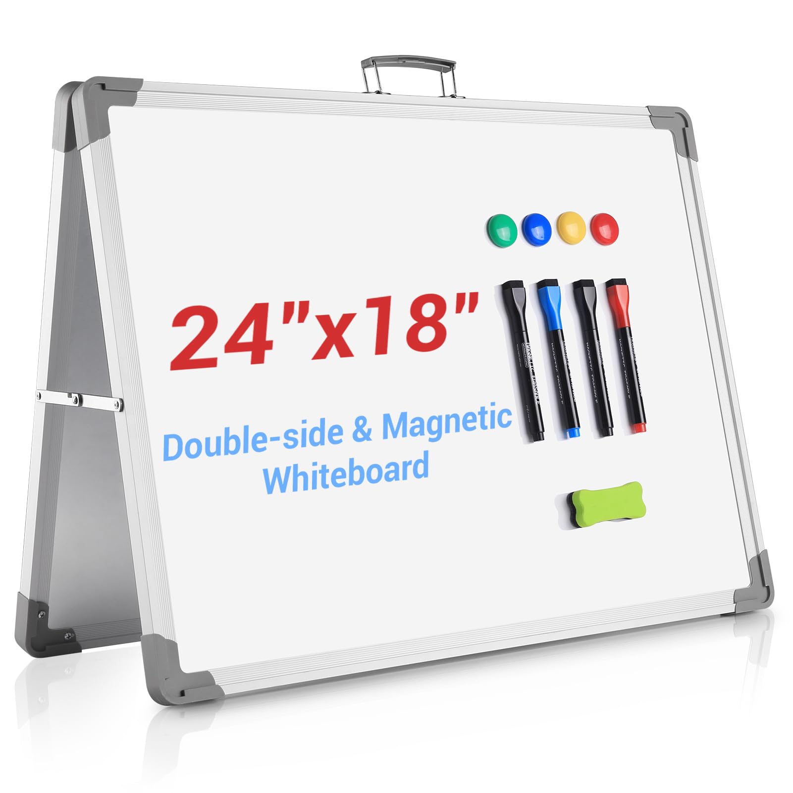 White Board Dry Erase 24" x 18", Magnetic Portable Foldable Whiteboard Double Sided Desktop Dry Erase Board Easel on Table Top with Holder for Classroom, Office, Homeschooling, School Supplies