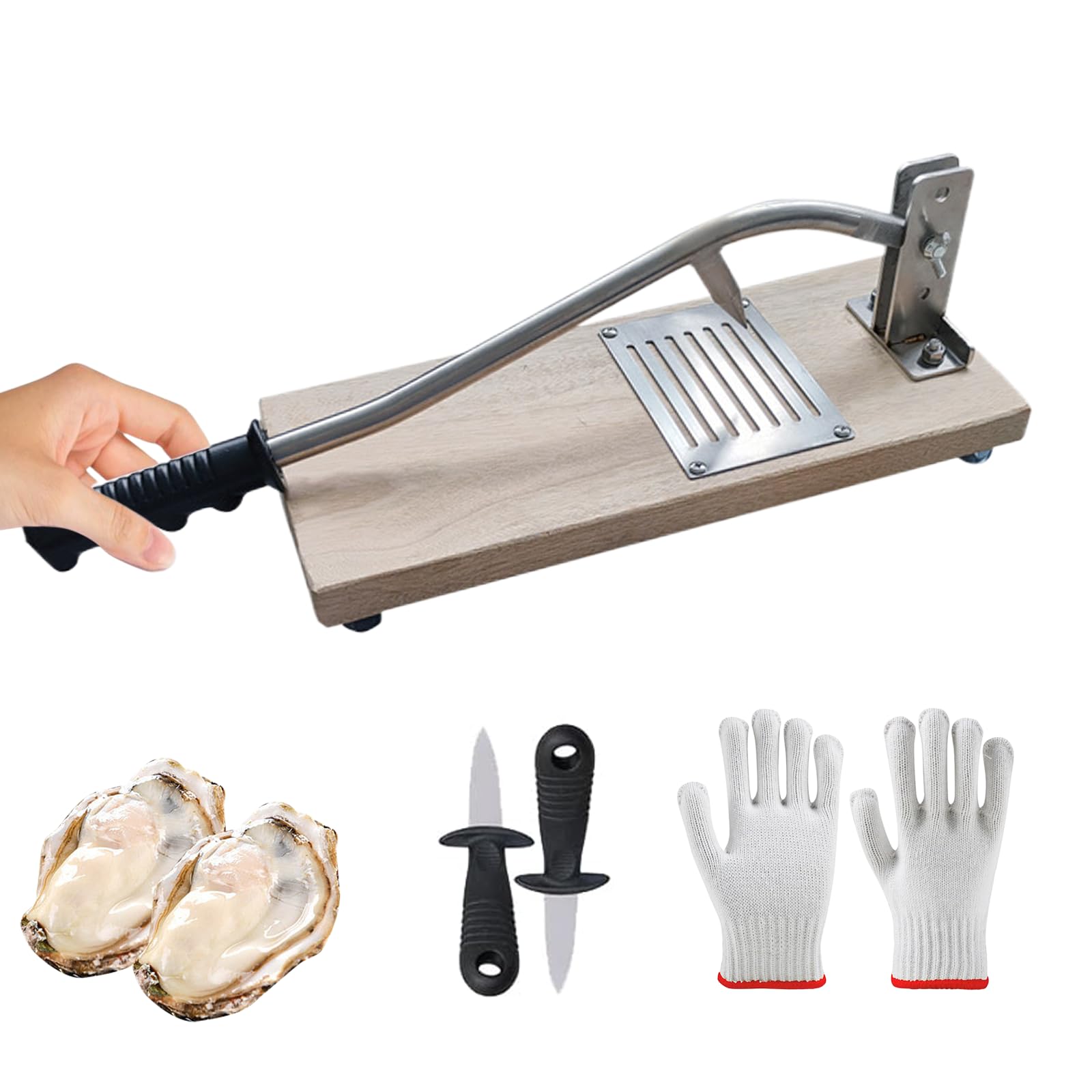 Abridor de ostras Manual de Acero Inoxidable para mariscos con 1 Guante 2 Cuchillos 3 Alturas Ajustables Hoja de Acero Inoxidable de 14 mm Mango,