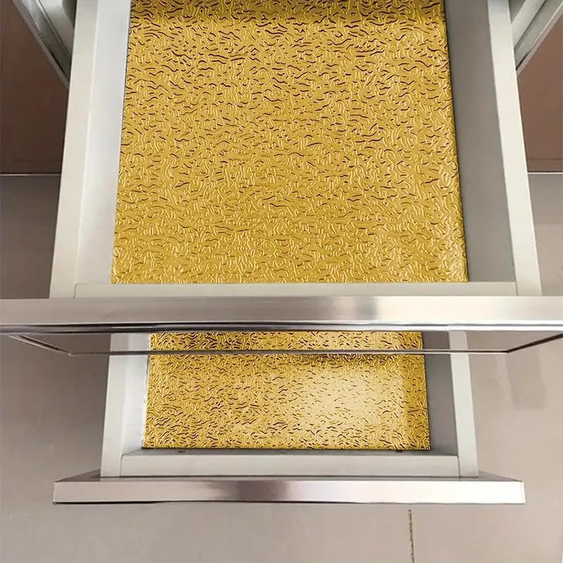 Image of SIA VENDORS Kitchen Waterproof Oil Proof Aluminum Foil Sticker, Silver Chequer Peel and Stick Wallpaper Removable and Self Adhesive Paper for Kitchen Countertops Cabinet (Gold Texture, 12 x 48 Inch)