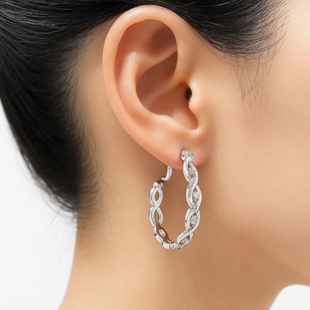 Clip On Hoop Earrings for Women,Cubic Zirconia CZ Gold Silver Plated Twisted Drop Clip On Earings for Non Pierced Ears Lightweight Jewelry Gifts - Image 4