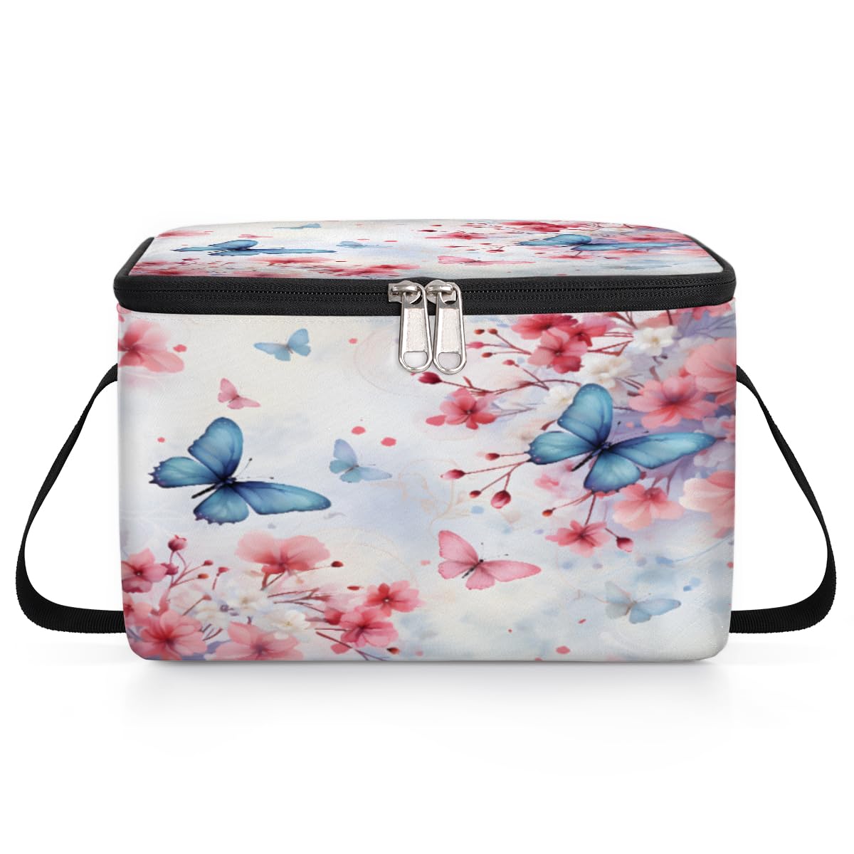 Flower Blue Butterfly Lunch Bags for Women Men 9 Cans, Hot & Cold Food Delivery Bag Insulated Grocery Bag Insulated Lunch Box Floral Cooler Bag for Office Work Picnic Beach