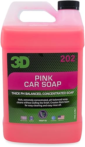 3D Jabón de lavado de autos rosa (1 galón) - pH equilibrado, fácil de enjuagar, jabón de coche sin arañazos