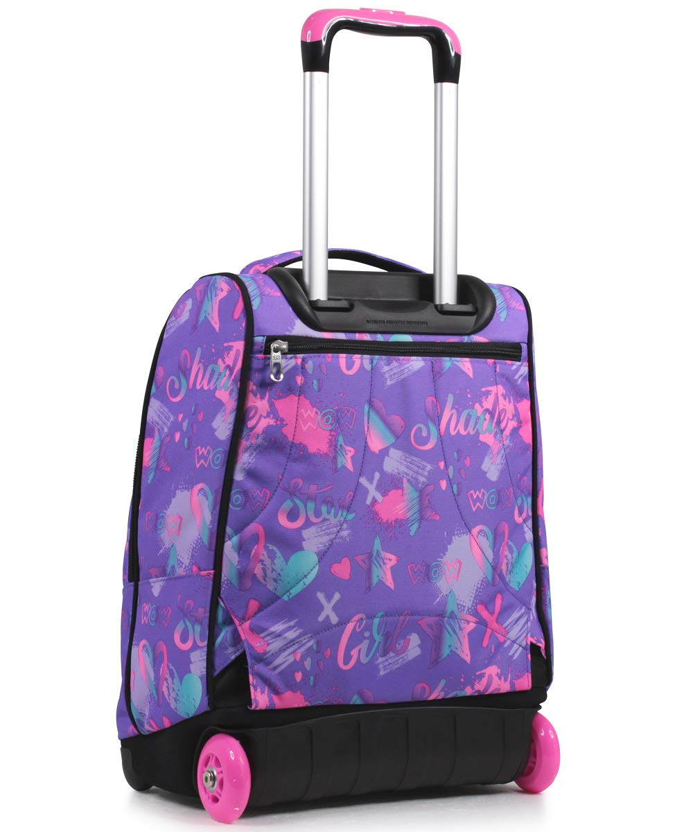 Seven Zaino Trolley, Scuola Elementare, Doppio Uso, Doppio Scomparto, Spallacci a Scomparsa, Bambina, Iridescent, nero/rosa