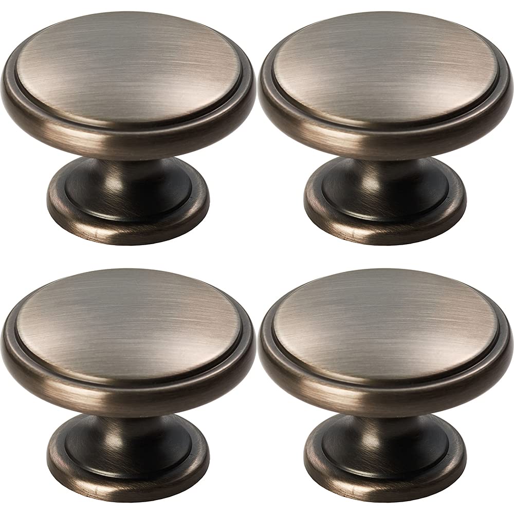 4 PACK | Ring Domed Cupboard Door Knob - 38.5mm Diameter - Gun Metal Cabinet Handle | Small Cupboard Door Knob - Wardrobe Cabinet Pull Handle - Suitable for Lightweight Internal Doors