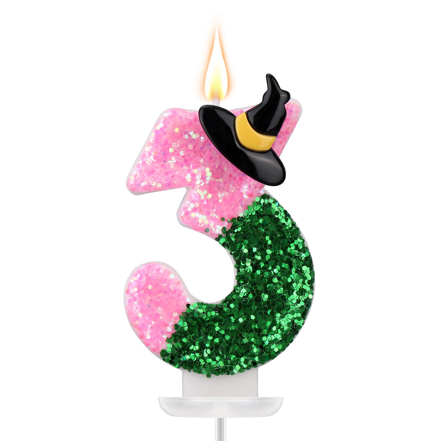 Witch Number Birthday Candles, Pink & Green Theme Number Cake Topper Birthday Cake Decoration for Anniversaries Wedding Baby Shower Party Supplies (3)