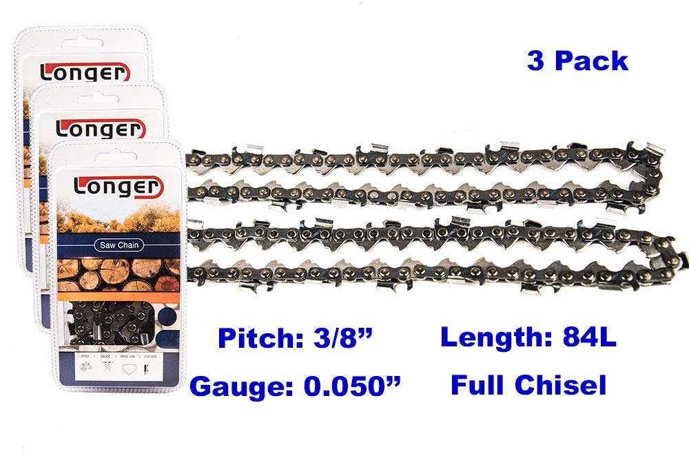 Jeremywell 24 Inch Full Chisel Chainsaw Chain Blade 84 Drive Links 3/8" Pitch 0.050'' Gauge Fits Stihl, Husqvarna, Johnsered (3 Pack)