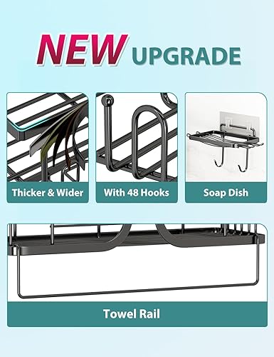 Miniatura 5 de plainshe Paquete de 10 organizadores de ducha, organizador de ducha con 3 estantes de ducha, 2 jaboneras y toallero, cesta de pared de acero