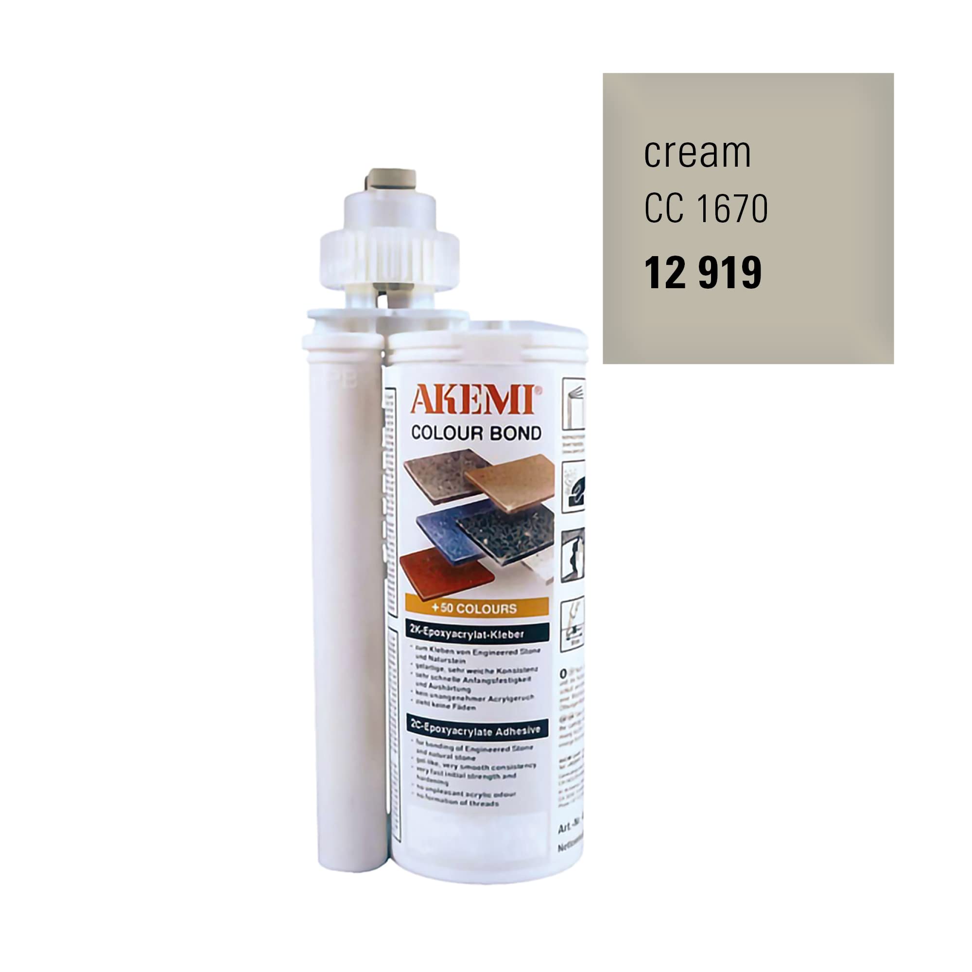 Akemi Colour Bond Farbkleber 250ml, creme CC 1670 I 2-Komponentenkleber zur nahtlosen Verklebung von Kunststein, Naturstein- und Keramikplatten im Innenbereich – 12919