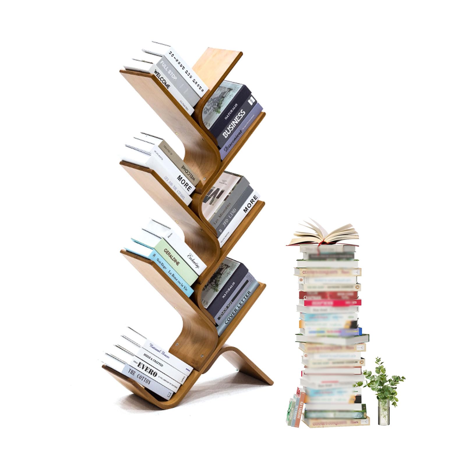 ZFPKXHVMG Open Storage Shelf, Bamboo Tree Corner Bookshelf Multicolor 3-8 layers For Bedroom Living Room Home Office(Brown,7 layer)