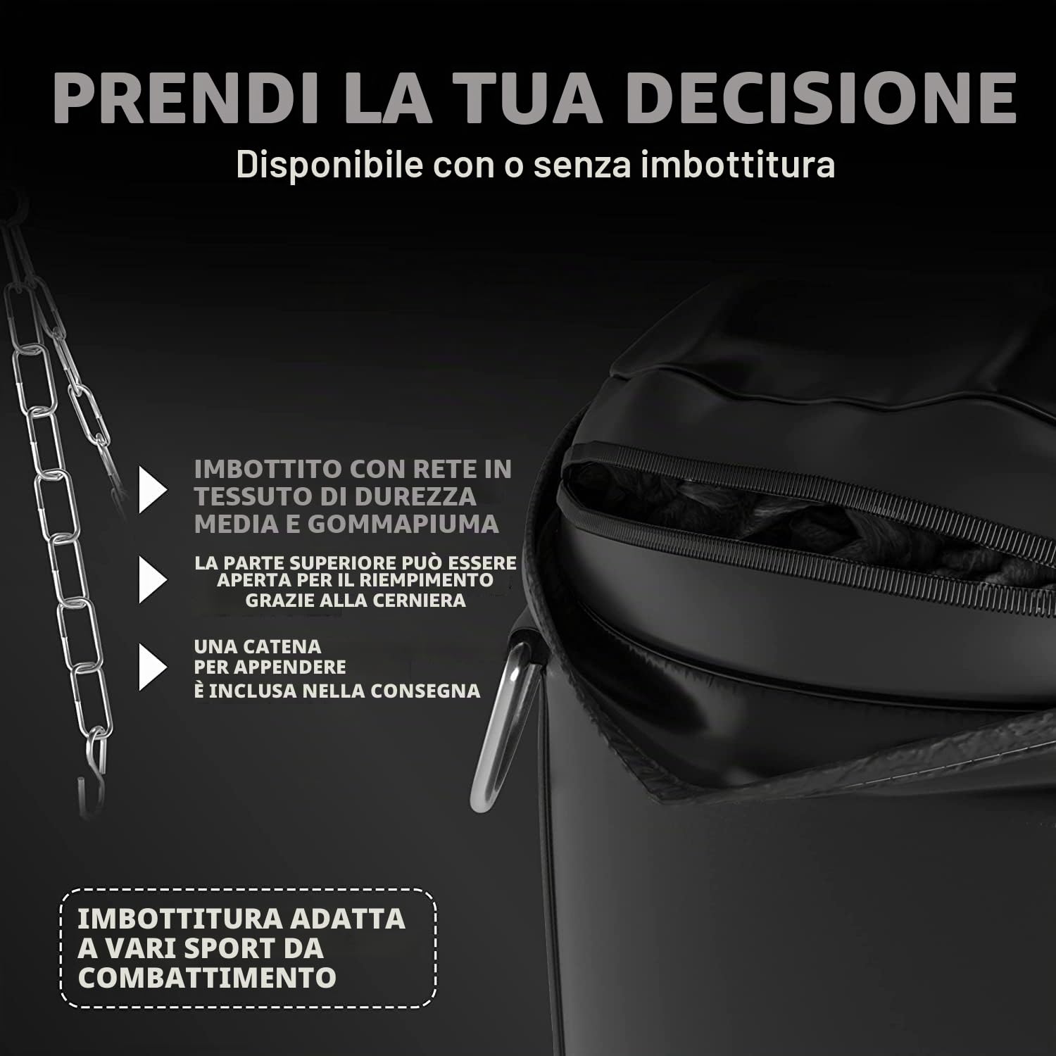 FIGHTR® Sacco da boxe da 1,2 m, resistente e robusto, 120 x 35 cm, con catena pesante per boxe, arti marziali, MMA (non riempito)