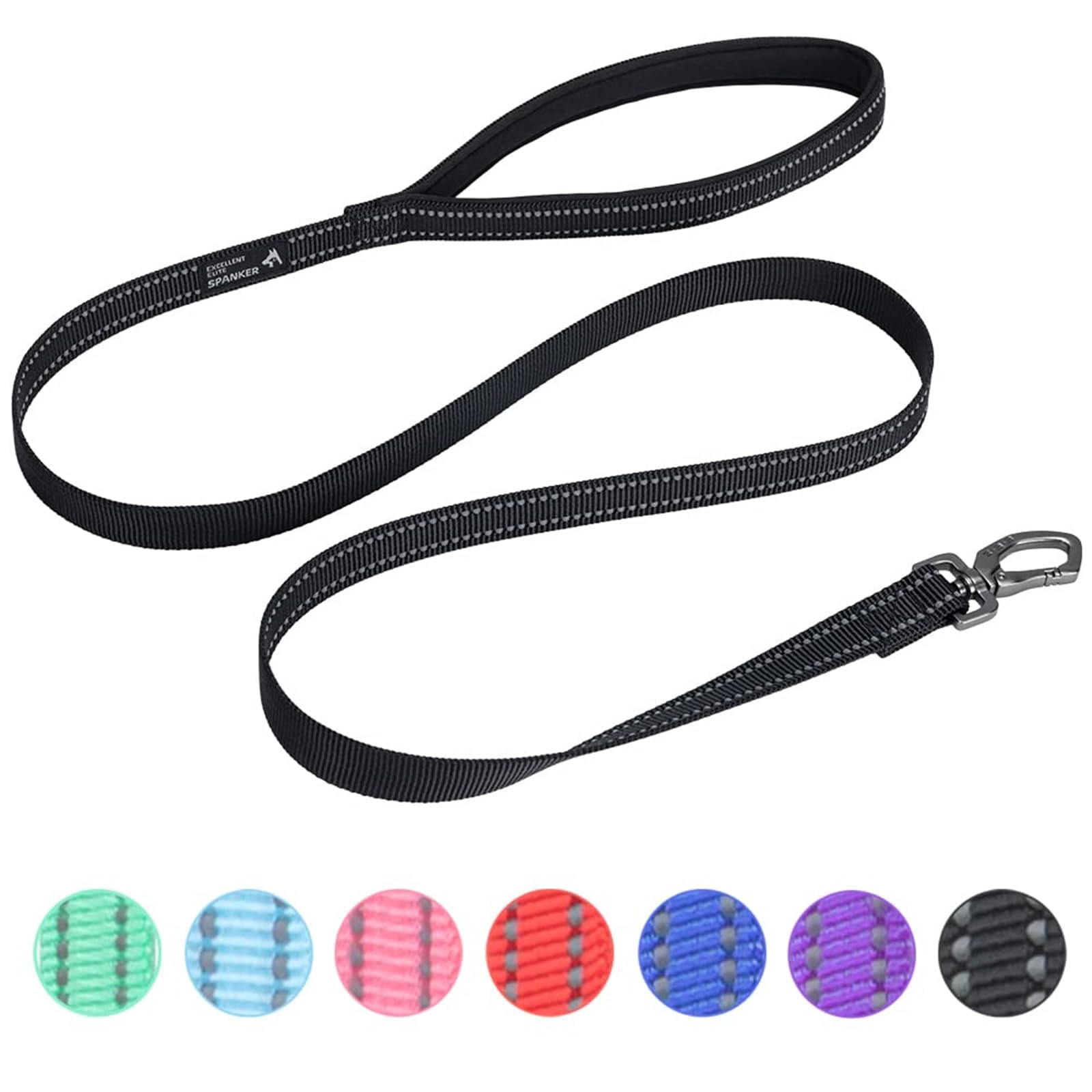EXCELLENT ELITE SPANKER Strong Durable Reflective Dog Walking Leash Traction Rope 4 Feet Long 3/4" Wide with Comfortable Padded Handle for Small Dog(Black) — image 1