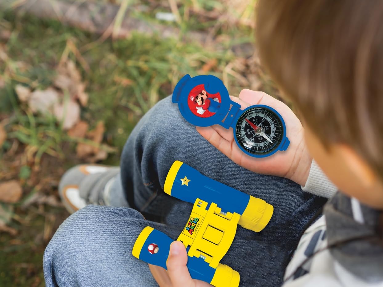 Lexibook Nintendo Super Mario - Set Completo per Bambini - Walkie-Talkies 120m, Binocolo, Bussola, Torcia, Blu/Giallo, RPTW12NILXB