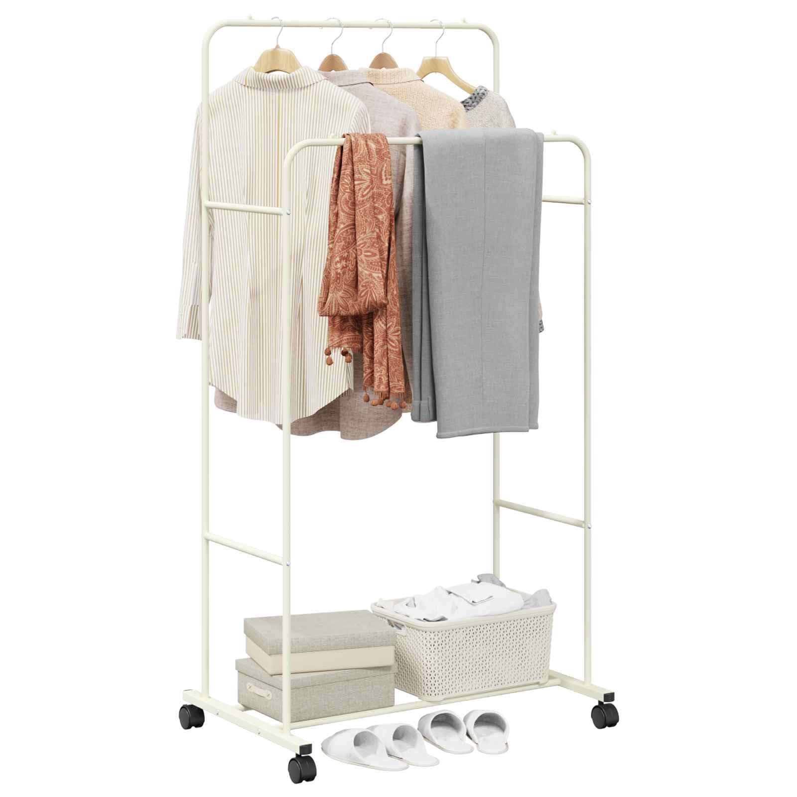 Kleiderständer Uni Weiß 80 x 53 x 156 cm Metall Garderobenständer freistehend klappbar mit Rolle höhenverstellbar für Schlafzimmer Flur Ankleidezimmer schwerlast Aufbewahrung