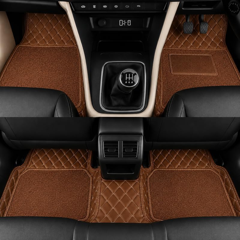 Image of SINEX Premium 7D car mat Full Set for Tata Sierra (Model : 2025) |Luxury Leather Double Car Floor Mat Complete Set || 100% Waterproof and Washable | Color : Coffee