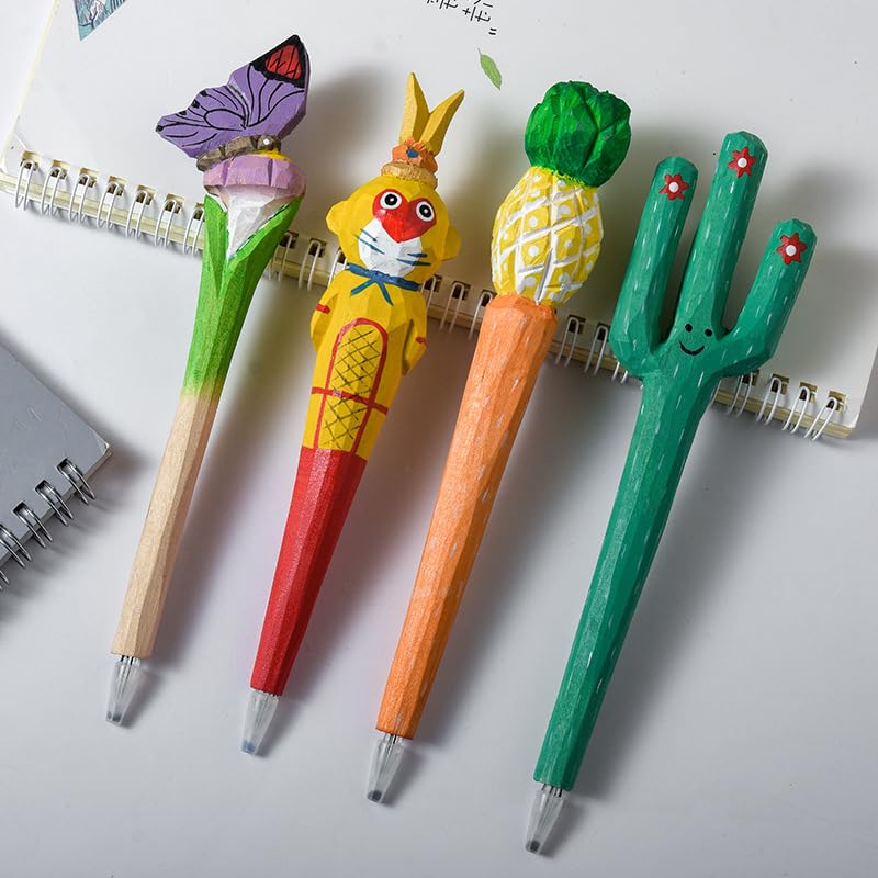 Bolígrafo de gel tallado en madera hecho a mano diseño animal miniatura 7