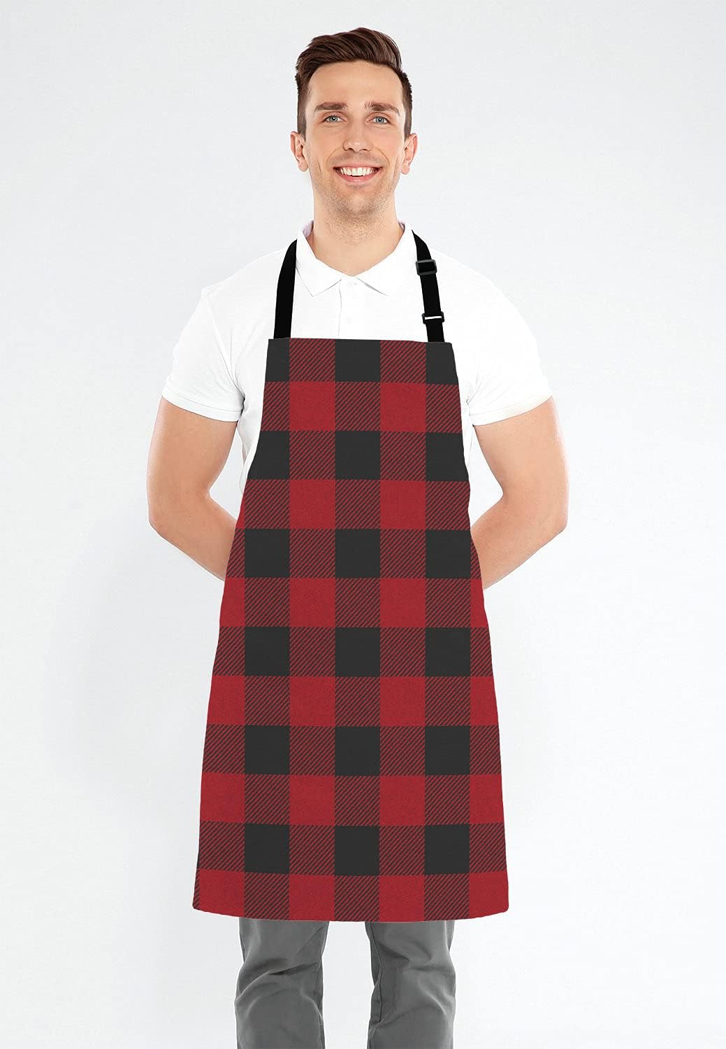 Black and Red Buffalo Plaids Bib Apron with Adjustable Neck for Men Women,Suitable for Home Kitchen Cooking Waitress Chef Grill Bistro Baking Apron - Image 4