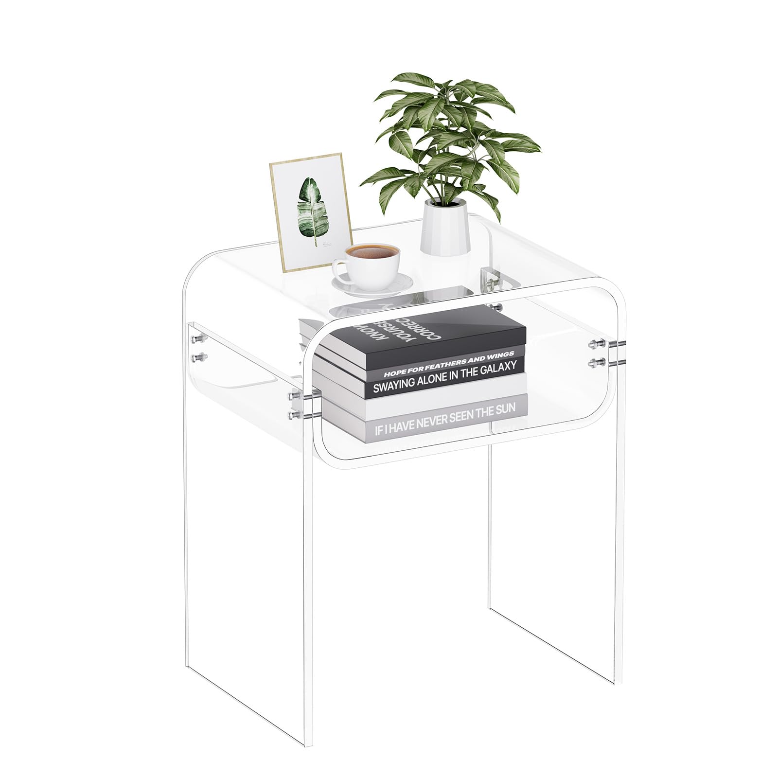 VEVOR Tavolino in Acrilico, Comodino Trasparente a 2 Livelli con Ripiano, Rettangolare Moderno in Acrilico, Comodino Spesso per Camera da Letto, Soggiorno, Studio, 30 x 40 x 50 cm