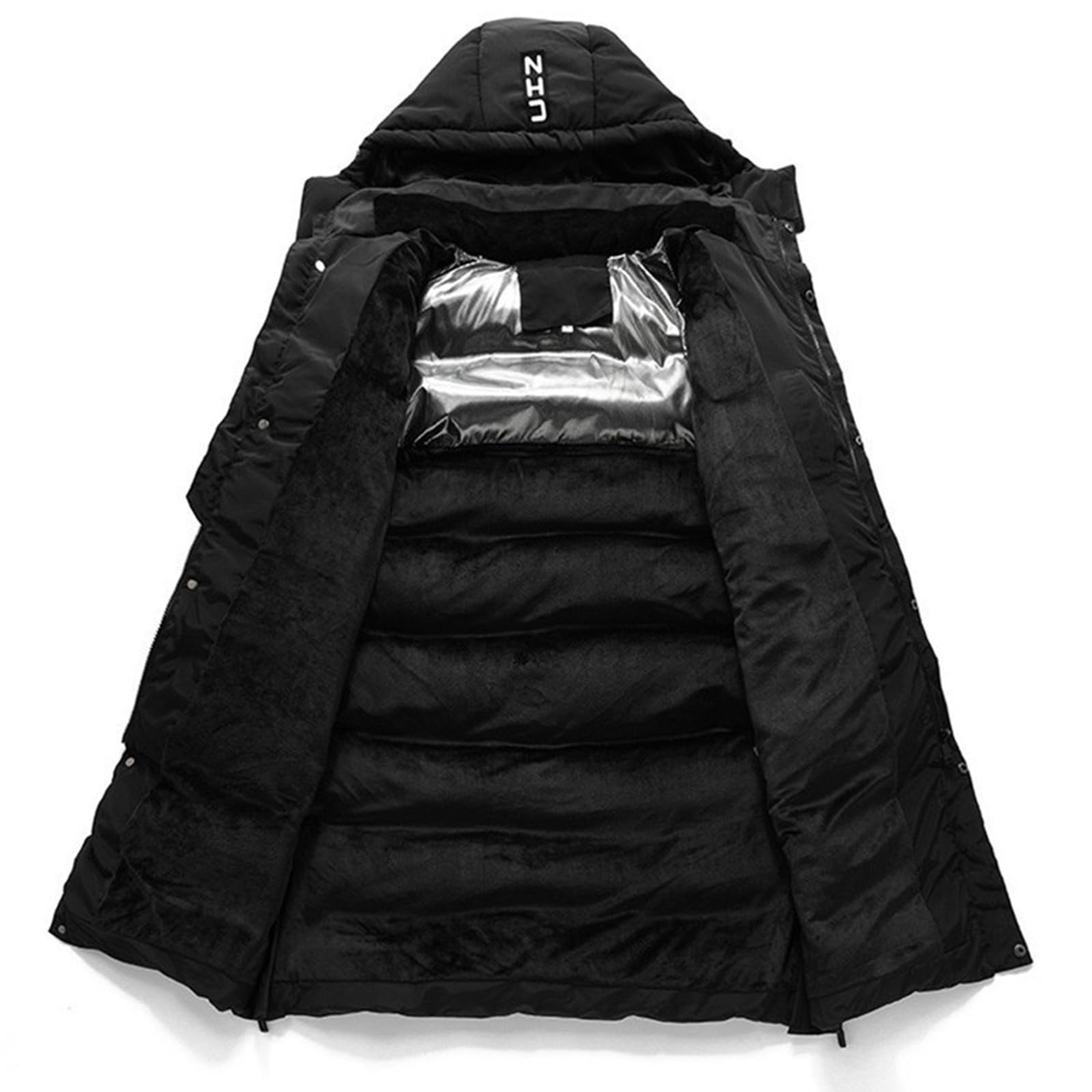 ANUFER Unisex Uomo Donna Lungo Giacca Puffer Termico Cotone Imbottito Cappotto Invernale con Cappuccio Staccabile