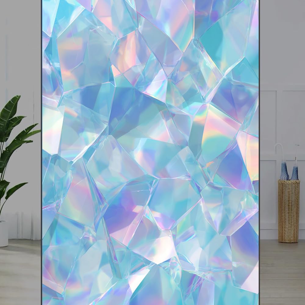 FOCCAFB Modern Crystal Privacy Window Film, Dreamy Glass Fragment Frosted Self-Adhesive Vinyl Cling for Glass Doors Bathroom Windows Sun Blocking Heat Control, （55x120cm）
