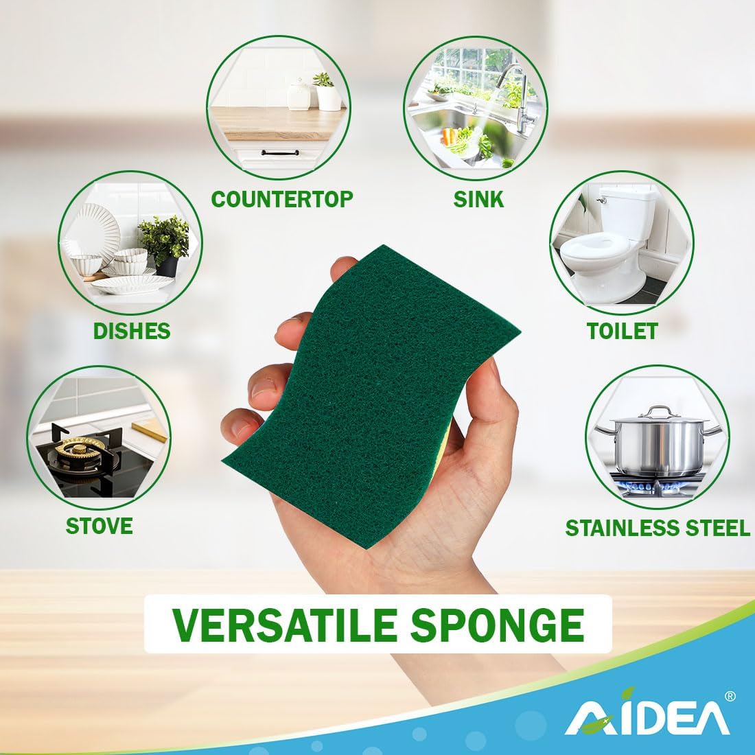AIDEA Sponges Kitchen, 9Count, Dish Sponges, Heavy-Duty Sponge for Non-Coated Cookware, Scrubbing Power for Tough Messes, Cleaning Sponge for Kitchen, Bathroom, Household - Image 7