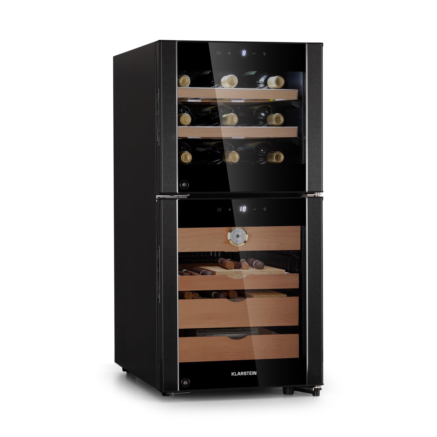 Klarstein Humidor i chłodziarka do wina, Szafka na wino i cygara, Lodówka na napoje i humidor na cygara, Wine Fridge z wyświetlaczem LED, Kontrola temperatury, Higrometr, 89L