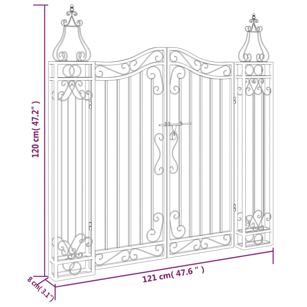 Refined Puerta de jardín de hierro forjado negro 121x8x120 cm