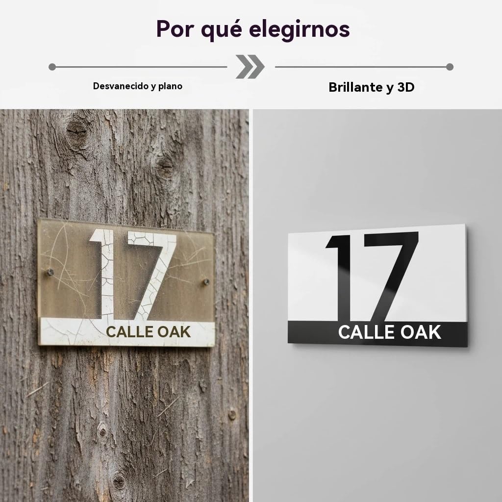 Números para Casa Exterior Personalizado - Letrero de Puerta de Acrílico Grabado en 3D Personalizado, 5 Tamaños y 3 Opciones de Color para Placa de Número de Casa y Dirección(Negro)