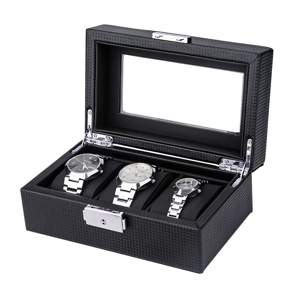 anyasun Watch Box for Men Women, 3-Slot Watch Holder with Glass Display,Watch Storage Case with Removable Watch Pillow,Gift Box for 3 Watches