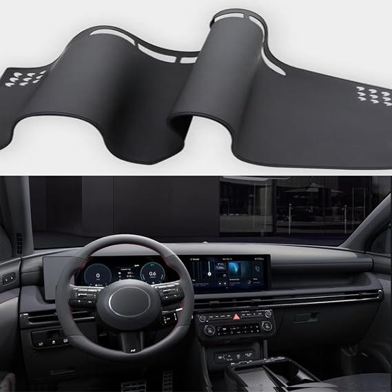 Black Leather Style Car Dash Mat Dashboard Cover Dash Panel Interior Console Pad Compatible for Hyundai Santa Cruz 2025-2026