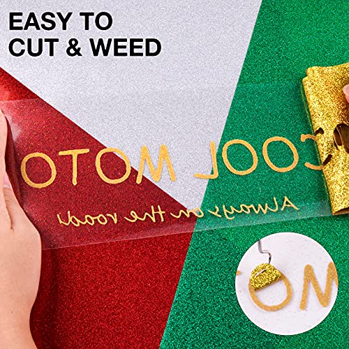 Image of HTVRONT Gold Glitter HTV Heat Transfer Vinyl Rolls - 10 inch x 8ft Gold Glitter HTV Vinyl for Shirts, Glitter Iron on Vinyl for All Cutting Machine - Easy to Cut & Weed for Heat Vinyl Design