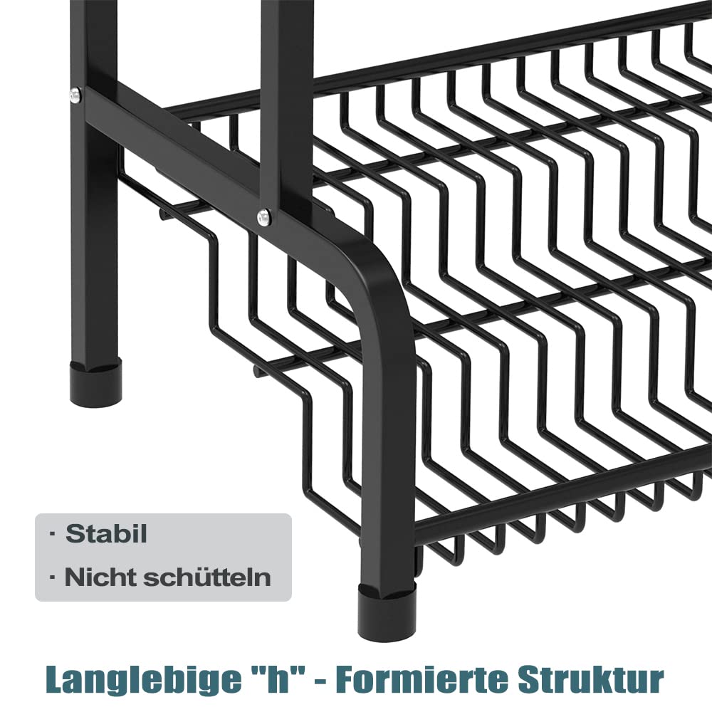 Gewürzregal,2 Etagen Küchenregal aus Metall mit 8 Haken,Küchenarbeitsplatte Organizer für Aufbewahrung Gewürzen,Ölflaschen,Kosmetik(Schwarz)