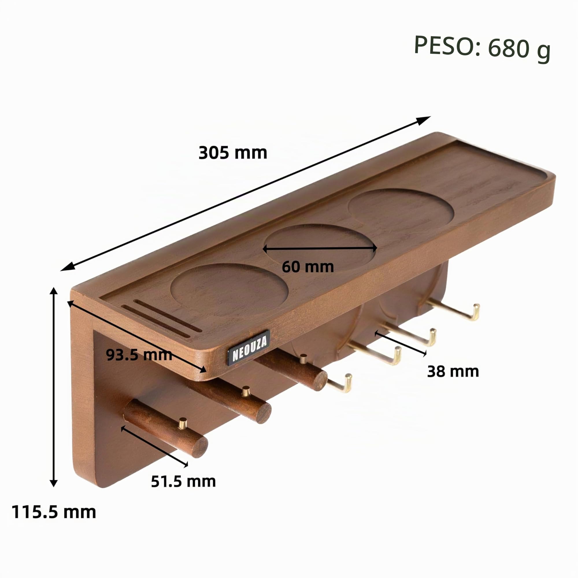 NEOUZA Estación Organizadora Montada en Pared para Accesorios de Espresso, Organizador para Portafiltro de 51/53/58 mm, Estante de Almacenamiento para Prensa de Café, para Bar y Oficina en Casa