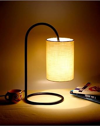 Malik & Sons Fabric Shade Metal Base Table Lamp for Bedroom (Beige, Pack of 1)