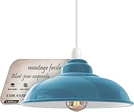 LEDSone Abat-jour de plafond industriel moderne en métal, grand abat-jour courbé de 32 cm, facile à installer, pour salon, cuisine, couloir (plaque réductrice gratuite) (Bleu Cyan)