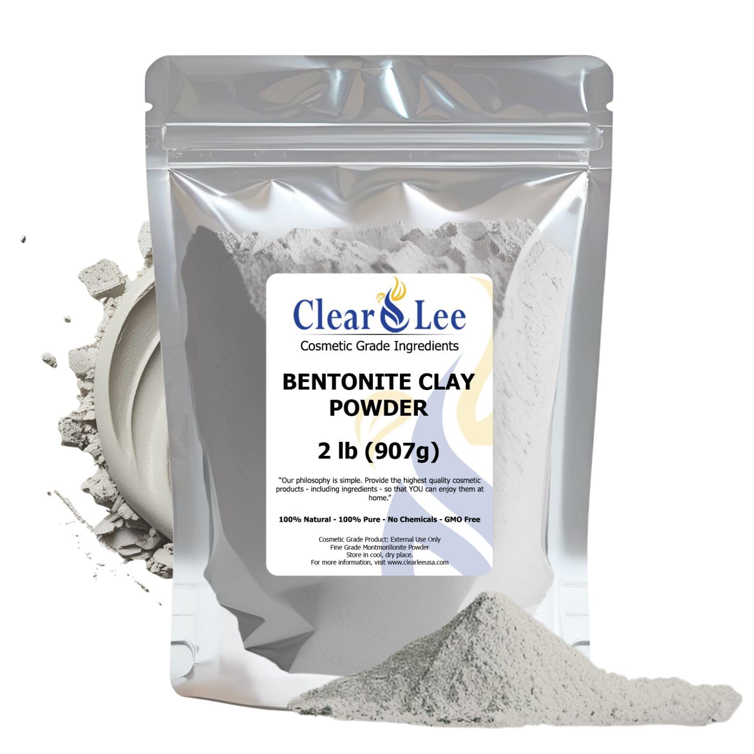 ClearLee Bentonite Clay Cosmetic Grade Powder - 100% Pure Natural Powder - Indian Clay - Great For Skin Detox, Rejuvenation, and More - Heal Damaged