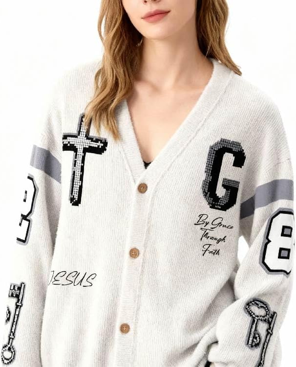 Womens Classic Cable Knit Long Sleeve Cardigan Fitted Button Up Warm for Winter Daughter of King