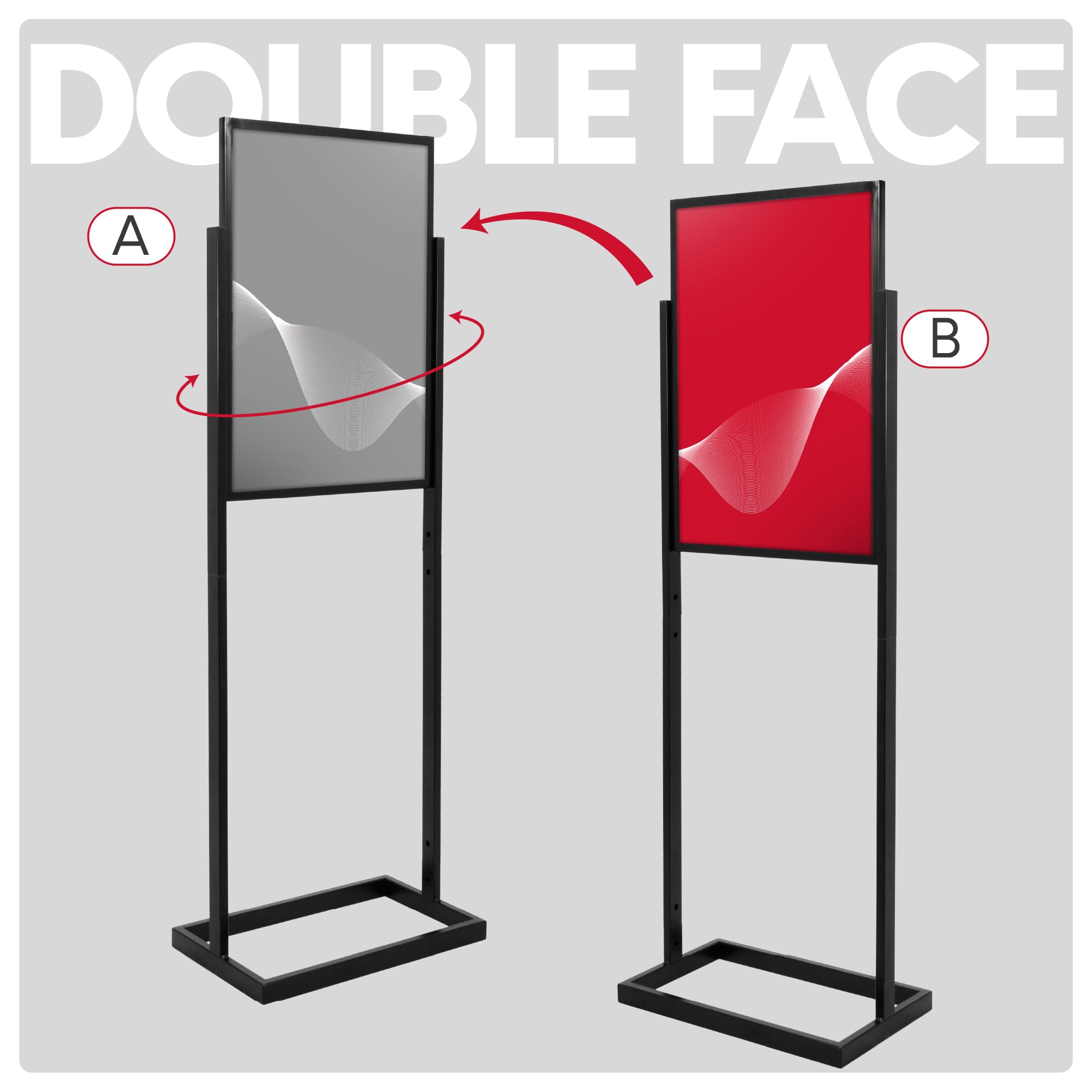 Support stop trottoir noir en acier double face 508 x ±706 mm, panneau publicitaire robuste pour affichage intérieur, présentoir métal pour visuel Ouvert/Fermé, montage facile sans outils