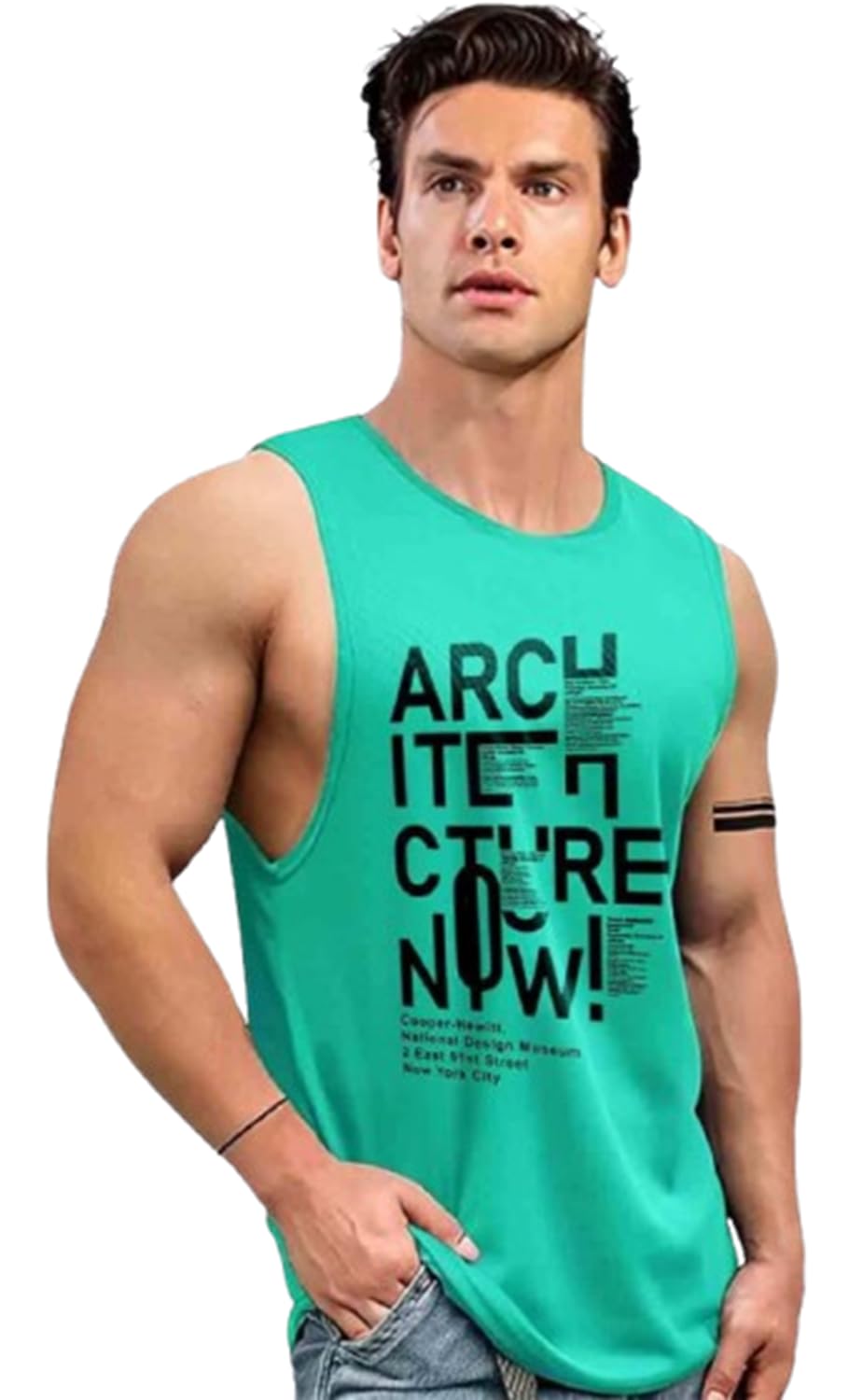 Men’s Printed Sleeveless Gym Vest Tank Top – Casual Round Neck Cotton Blend Muscle T-Shirt for Workout, Running-image-33
