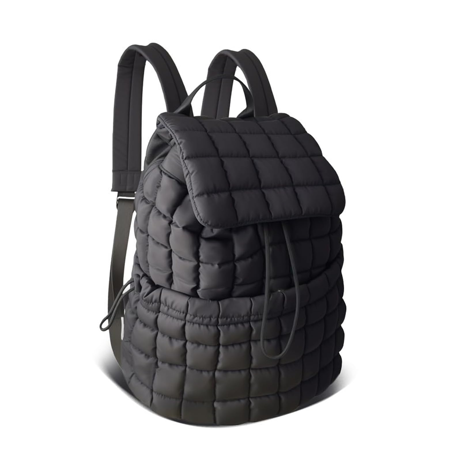 RCRZQ Black Puffer Backpack for Women Lightweight Drawstring Closure Quilted Laptop Daypack Stylish Anti-Theft Travel Bag
