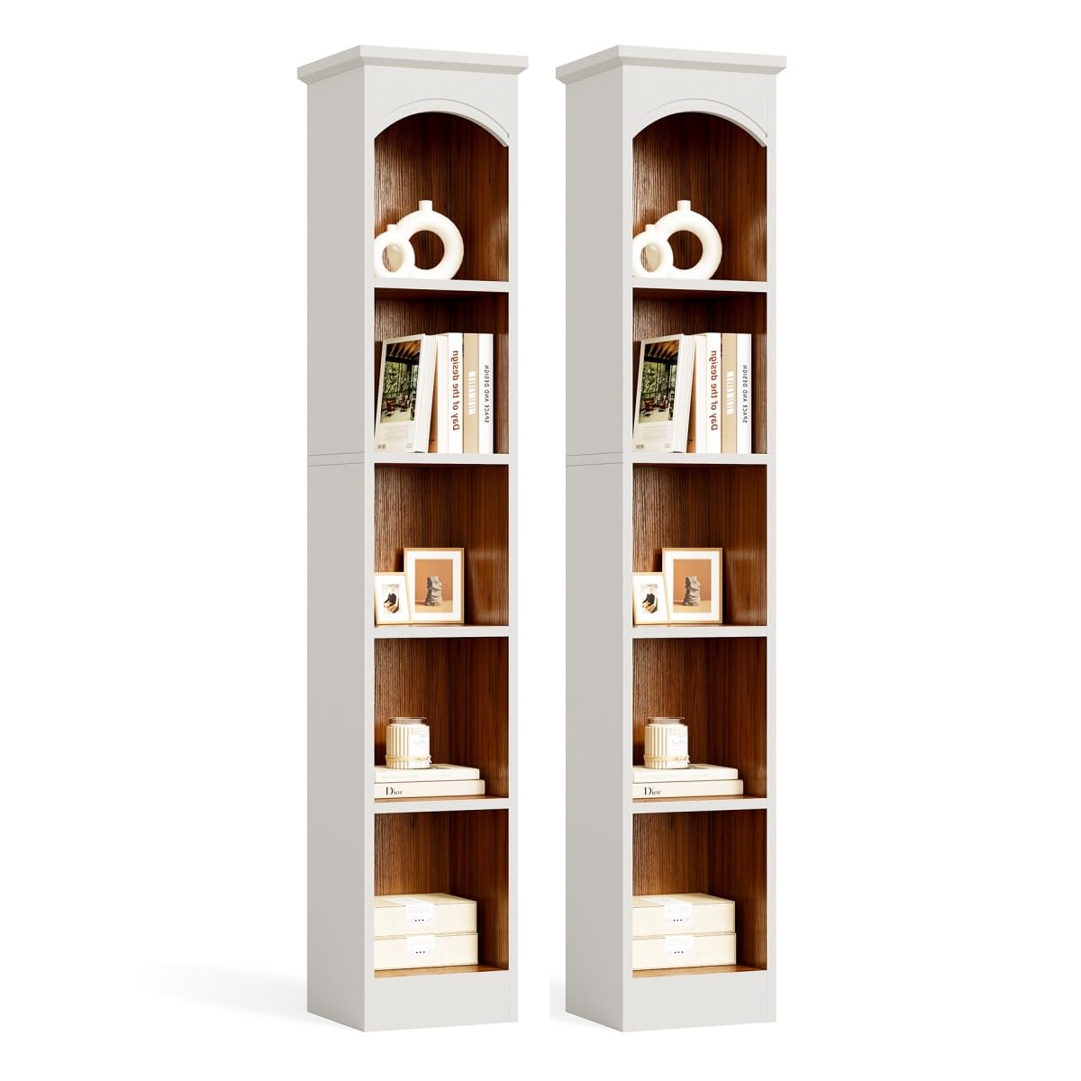 LITTLE TREE 70.9" Tall Bookshelf, 5-Tier Open Bookcase with Cubes, Bookshelves with Storage Space, Freestanding Narrow Bookcase for Home Office, White