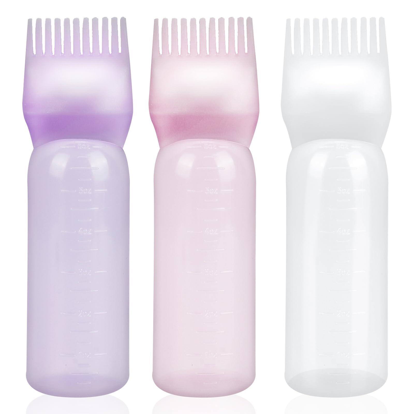 mvorry 3 Stücke Haaröl Applikator, Wurzelkamm-Applikatorflasche, Hair Oil Applicator Bottle, Zuverlässiges Haarstyling Werkzeug für Hair Oiling Haar Colorationen (Lila + Rosa + Weiß)