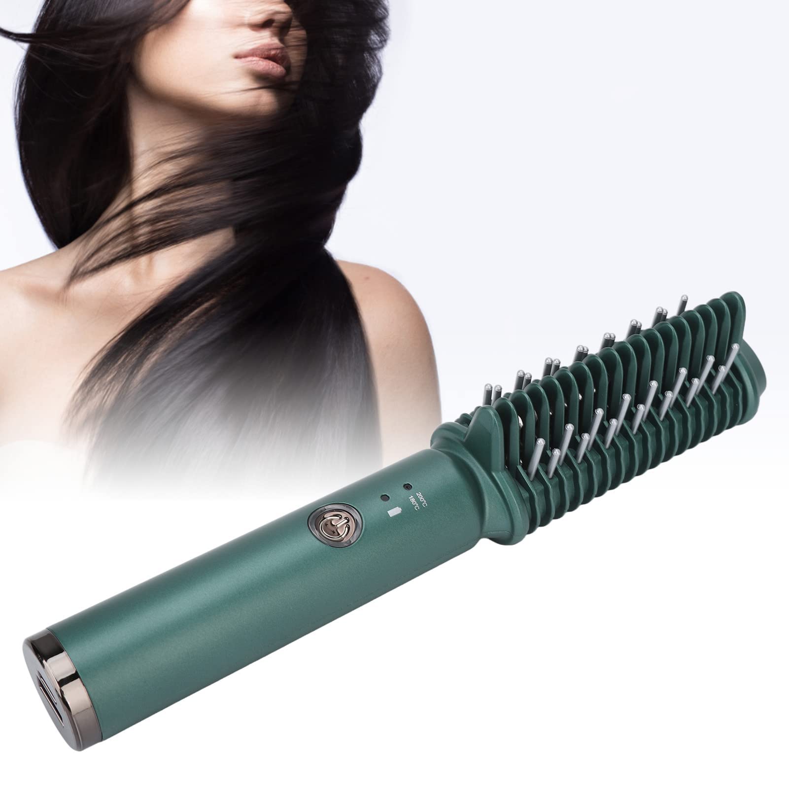 Cordless Straightener Brush, Portable Hair Straightener Cordless, USB Rechargeable Electric Hair Straightener Brush, Evenly Fast Heating,Anti-Scald, Mini and Lightweight for on-The-go